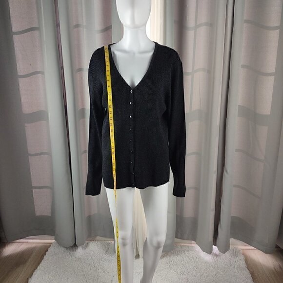 Merona Womens Dark Gray To Black Metallic Button Up Long Sleeve Sweater Size XL - Picture 5 of 10